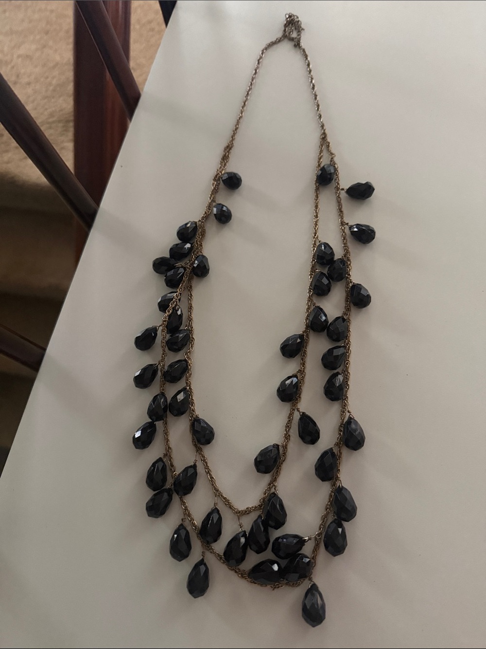 Elegant Black Teardrop Multi-Strand Necklace